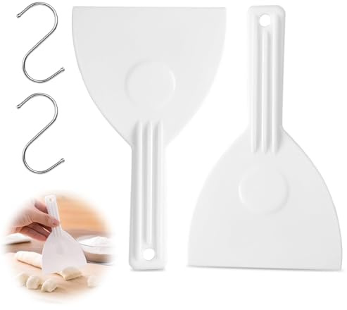 Teigspachtel Pizza Spachtel, Weflay Teigschaber Flexibler Pizzaspachtel Kunststoff mit 2 S-Haken Teigspachtel Flexibel Pizzateig Spachtel mit Aufhängelöchern für Teig Gebäck Brotbacken (2 Stk, Weiß)