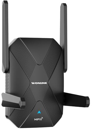 WONLINK Repetidor WiFi 6 Amplificador Señal WiFi, AX1500 Dual Banda 5/2.4Ghz con 4 Antenas, Puerto de Ethernet, WPS, Luz Indicadora de Señal, Extensor WiFi Soporte Modo Repetidor/Router/Ap,Enchufe EU