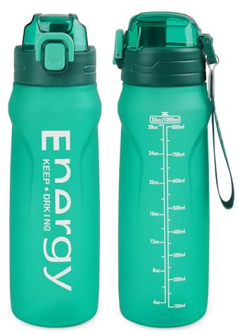 omedecal Borraccia con Cannuccia 1L, Ideale per Scuola e Sport - Verde