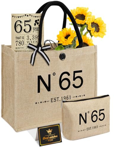 Geschenke Zum 65 Geburtstag Frau - N ° 65 Jute Tote Tasche, Kosmetiktasche | Große Kapazität, wiederverwendbare Tasche, leicht zu reinigen, zurück im Jahr 1961 Poster, 65. Geburtstag Frau Geschenke