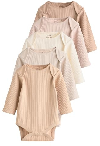 NEXT Nyfödda unisex Långärmade babybodys 5-pack Gräddvit 56