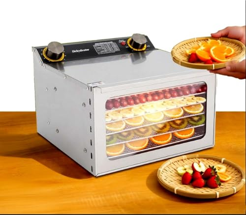 EPIKNOWEE Déshydrateur Alimentaire Commercial, Sèche-Électrique Puissant avec Plateaux Acier Inox, Minuterie Numérique et Contrôle Température (86°F-194°F) pour Jerky, Fruits, Viande(6-Tray)