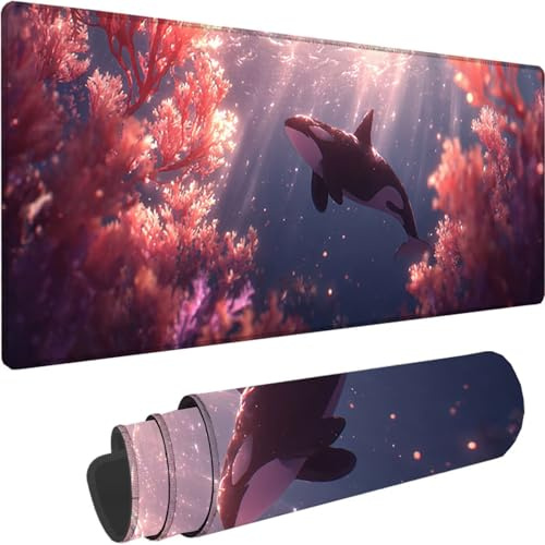 Rosa Alfombrilla Ratón XXL 1600x800x3 mm Grande Alfombrilla Ratón Gaming Delfín Art con Bordes Cosidos Diseño, Base de Goma Antideslizante Mouse Pad para Gaming y Teclado Protector Escritorio z-2626