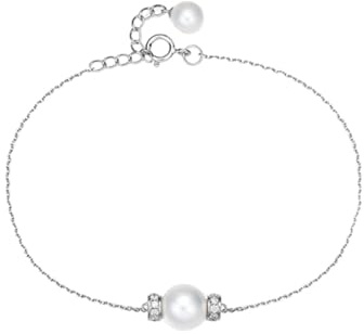 Armband Gold 585, Damen Armband Weissgold Weiß Perle Diamond 0.17 Karat Kettenarmband 14 Karat Weißgold mit Diamant