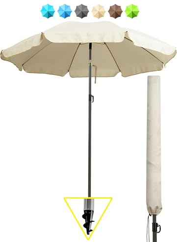 Menz Sonnenschirm Balkon 3-in-1 SET, Ø 180 cm, Beige | UV50+ Strandschirm + Sonnenschirmhülle, Sonnenschirm Balkon, Gartenschirm, Strandschirm windfest stabil