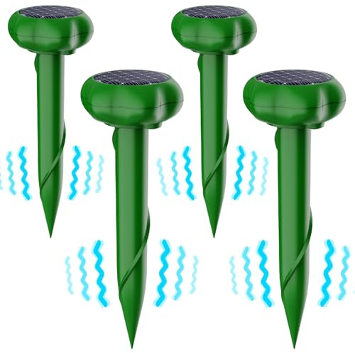 Repelente solar de topos, paquete de 4 repelentes ultrasónicos de animales con energía solar, topos para césped, jardín y patio, hogar, repelente de marmotas, serpientes, roedores, topos, cazador de
