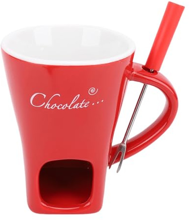 Sweetheart Chocolate Keramik-Fonduebecher-Set, Mini-Fonduetopf-Set zum Warmhalten von Schokolade, Karamell, Käse und mehr, ideales Geschenk für Hochzeiten und Desserts (Red)