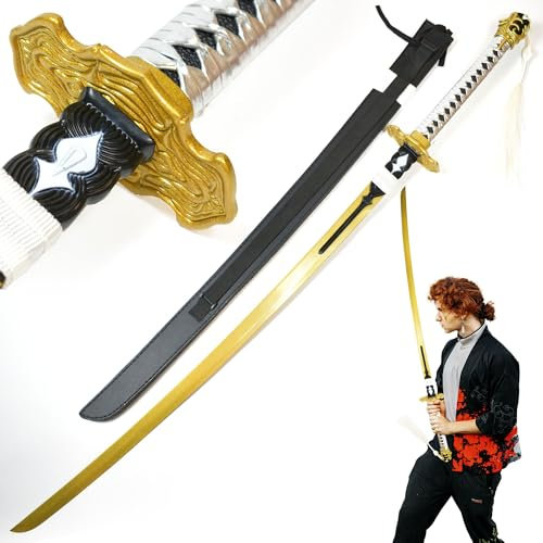 Swords and more NieR:Automata - Schwert von 9S Cruel Oath, Samuraischwerter, Katanaschwert aus Karbonstahl mit Scheide, 126 cm, Videospiel-Schwert für Gamer & Fans, golden