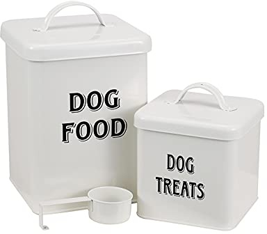 Morezi Lot de boîtes de nourriture et friandises pour animaux de compagnie avec pelle pour chats ou chiens – Acier carbone avec revêtement en poudre crème – Couvercles hermétiques – Boîtes de