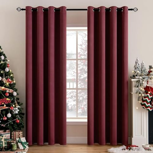 MIULEE Verdunklungsvorhänge Thermo Modern Ösen 2er Set 140x245cm Weinrot | Blickdichter Thermostoff für Wohnzimmer und Schlafzimmer, hilft Licht, Hitze und Kälte zu reduzieren.