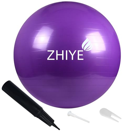 ZHIYE Purple Pilates Ball 65 CM Yoga Exercise Ball Core Fitness Bender, Yoga, Stability, Barre, Training Physical Therapy Swiss Ball Gym Home