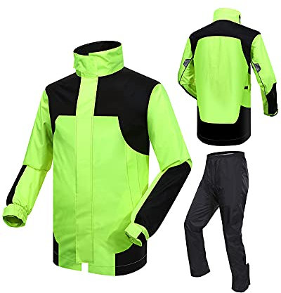 SJASD Regenkombi Herren Wasserdicht Atmungsaktiv,Regen Jacke und Hose Anzug Kombi,Motorrad Kombi - Regenkombi Regenkombi Motorrad mit Reflektierenden Streifen,Fluorescent Green,L