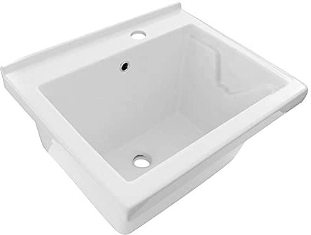 Vasca lavatoio da Incasso in Ceramica 60x50 Bianca Lucida con Foro per Miscelatore a Destra, Ideale per mobili e Top