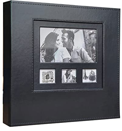 Selbstklebende Fotoalbum mit Fensterausschnitt, Erinnerungsalbum 32 X 33 cm, Foto Album 40 Weiße Seiten Retro Album Hochzeit Gästebuch DIY Vintage Scrapbook Fotobuch,32.5x33.5CM(40 Seiten),Schwarz