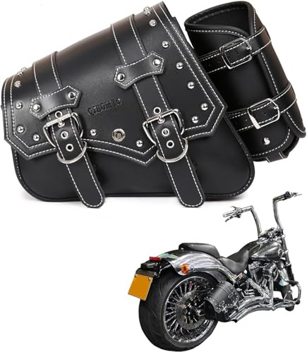 Motorrad Satteltaschen -Satteltaschen Softail PVC Leder für Harley Sportster Wasserdicht, Schwingtasche,,Universal-Aufbewahrungs seitliche werkzeugtasche für Motorrad,mit Getränkehalter (linke Seite)