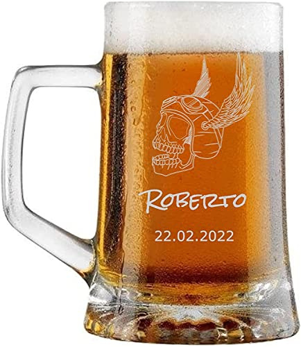 MASTERLASER3.0 Personalisiertes Bierglas aus Glas. Gravierter Bierkrug. Anpassbar mit verschiedenen Namen, Text, Datum, Design und Schriftarten. Geschenkidee (2)