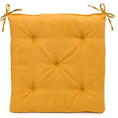 Gözze - Sitzkissen mit Befestigungsbändern, Stuhlkissen, Gesteppt, Darco, 40 x 40 x 4 cm - Senf