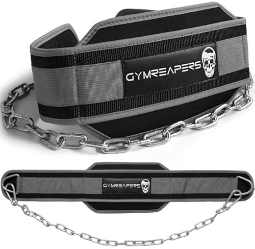 Gymreapers Ceinture de musculation avec chaîne pour haltérophilie, tractions, dips – Chaîne en acier robuste pour plus de musculation (gris)