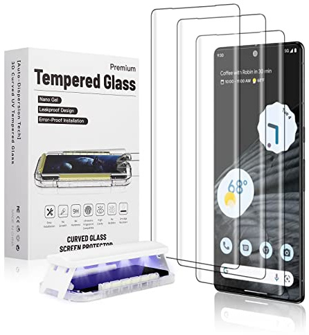 Ni-SHEN 3 Stück Ultra Displayschutzfolie für Google Pixel 7 Pro 3D Gebogenes gehärtetes Glas Schutz Unterstützung Fingerabdruck Entsperrung, Kratz- und Aufprallschutz, Full HD Clear & Touch Smoothly