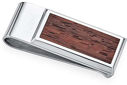 Bling Jewelry Personnalisé Incrustation De Bois De Koa Deux Tons Large Pince À Billets Homme Forte Porte-Carte Cadeau Père Argent Ton sur Ton Acier Inoxydable Personnalisable