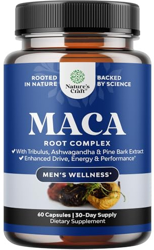 Potent Black Maca Root Capsules for Men - Herbal Wellness Supplement with Siberian Ginseng Ashwagandha and Black Maca Root - Men’s Wellness Supplement to Support General Health - 60 Count