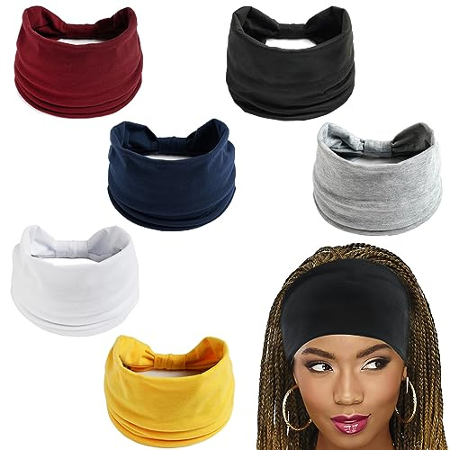 ANROI 6er Pack Sport-Stirnbänder für Frauen, elastische Haarbänder für Yoga, Workout, Gymnastik, Baumwolle, breites Kopftuch, Sommer-Bandana, Haar-Accessoires