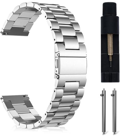 MaEiol 20mm Metall Armband für Samsung Galaxy Watch FE/Galaxy Watch 7/6/5/4 40mm 44mm /6 Classic 43mm 47mm /5 Pro 45mm, Edelstahl Armband Uhrenarmband Armbänder für Damen Herren - Silber