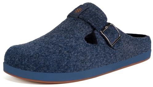 Sisttke Hausschuhe Damen Herren Filzpantoffeln Unisex Winter Geschlossen Bequeme Pantoffeln mit Wechselfußbett,Dunkel Blau,43 EU