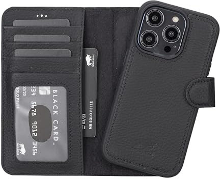 Solo Pelle Lederhülle kompatibel für iPhone 15 Pro in 6.1 Zoll abnehmbare Hülle (2in1) inkl. Kartenfächer für das original Apple iPhone 15 Pro (Schwarz)