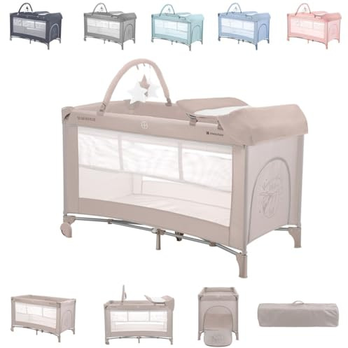 Kikkaboo Reisebett So Gifted Plus zwei Ebenen, Spielbogen, Wickelauflage, Räder beige