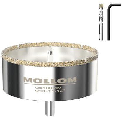 Mollom 3-15/16” (100mm) diamantkärnsåg med 2 avtagbara styrborrar, jämn skärning för porslinskakel, glas, keramik, marmor, glasfiber osv