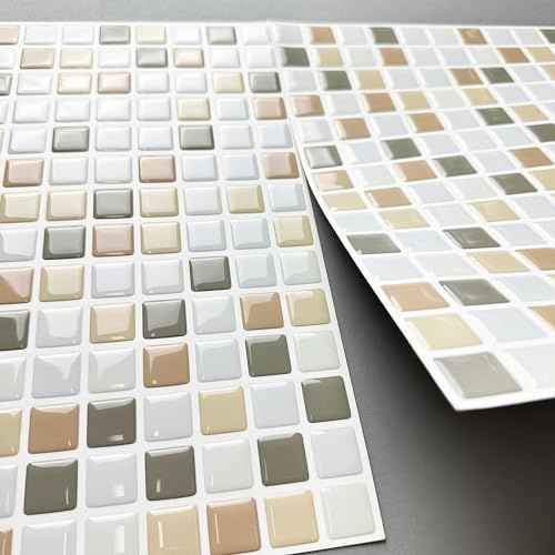 Alwayspon 10 Blatt 30,5x30,5 cm Gelb Braun Mosaik 3D Vinyl Wandfliesenaufkleber, Abzieh- und Aufklebe-Selbstklebend Wasserfest Spritzschutz Fliesenaufkleber für Küche Badezimmer Wand