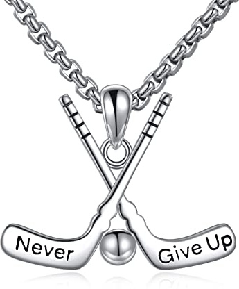 YFN Sport Halskette Sterling Silber Niemals aufgeben Ich kann alle Dinge tun Anhänger Schmuck Sport Geschenke für Damen Herren Jungen Mädchen (Hockey)