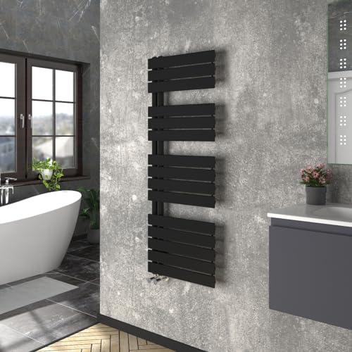Warmehaus Designer Heated Towel Rail Bathroom Ladder Radiator Warmer Central Heating Rads Flat Panel Black 1380x500mm