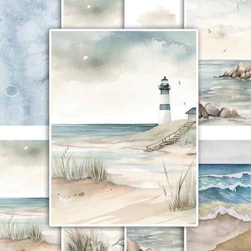 GRAZDesign Fliesenaufkleber Bad & Küche, maritim Leuchtturm Watercolor, Klebefliesen selbstklebend (Leuchtturm, 15x20cm - 8 Stück)