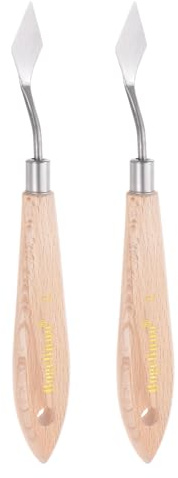 QUARKZMAN 2 Unidades de Espátulas de Paleta para Pintura Nº1 de Acero Inoxidable con Mango de Madera de Haya para Mezclar y Extender Pintura al Óleo y Acrílica en Lienzo