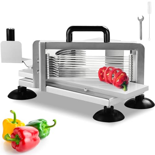 VEVOR Commercial Tomato Slicer, 3/8 inch Tomato Cutter Slicer, Stainless Steel Heavy Duty Tomato Slicer Machine, Manual Tomato Slicer with Non-Slip Feet, for Cutting Tomatoes, Cucumbers, Bananas