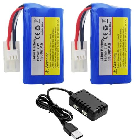 ZYGY 2PCS 2S 7.4V 1500mAh Li-Ion Batterie mit 2-in-1 Ladegerät für HJ806 TX125 Fernbedienung Schiff Batterie RC Spielzeug Modell Schiff Schnellboot Batterie KET-2P Stecker