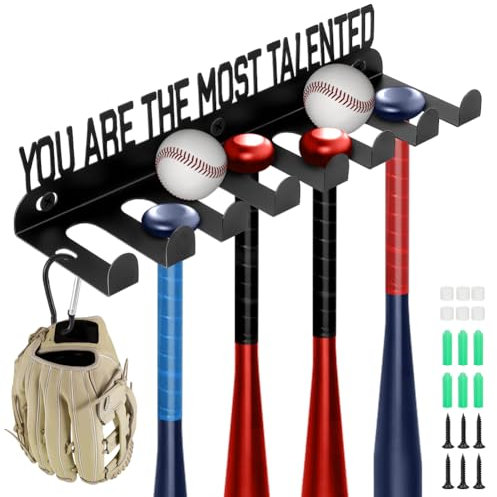 AHANDMAKER Baseballschläger-Halter Zur Wandmontage, Eisen, Für Baseball- Und Softballschläger, Organizer, Hält 7 Schläger Schlägerständer An Der Wand – Das Wort „Du Bist Der Talentierteste“