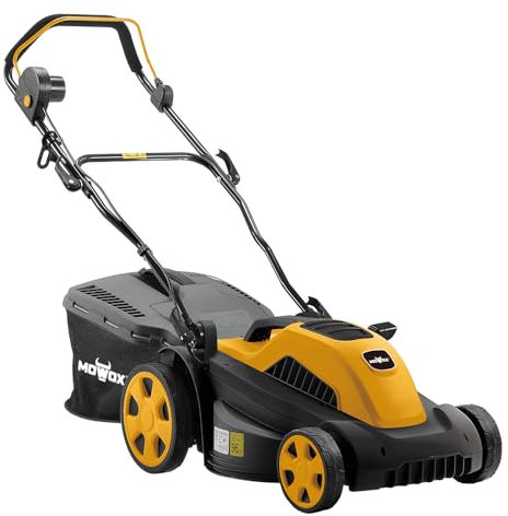 MOWOX POWER Potente Tagliaerba Elettrico, 1800W, Larghezza di Taglio di 43 cm, Regolazione dell'Altezza su 5 Posizioni, Manubrio Pieghevole, Sacco per l'Erba da 50L