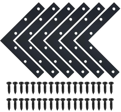 SAYAYO L Brace, 150x150mm / 6 x 6 Metal L Mending Plate L Flat Plate Bracket Stainless Steel Right Angle Corner Brace for Wood Matte Black (6 PCS )