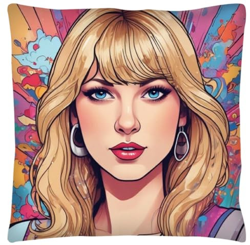 The Beach Stop Decorative Colourful Pop Art Unique Celebrity Picture Accent Cushion Cover | Home and Bedroom Decor Gift Idea | 45x45cm 18x18 | Tayler Pop Art