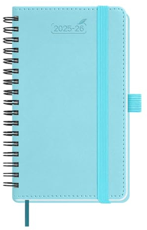 BEZEND Taschenkalender 2026 Klein A6, 18-Monate Wochenplaner Juli 25-Dez 26, Buchkalender Ringbuch PU-Leder Softcover mit Stifthalter - Himmelblau