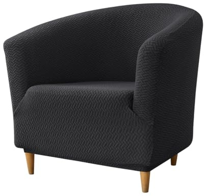 Hearda Sesselschoner Sesselbezug 1 Stück, Schwarz Elastisch Stretch Sesselhusse Sesselüberwurf | Jacquard Club Chair Sessel Bezug für Clubsessel Cocktailsessel Universal