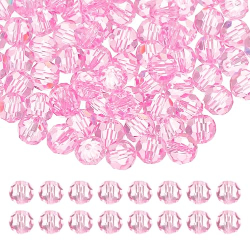 PATIKIL 10mm Round Crystal Beads 100 Pcs Glass Faceted Beads, Pink | Loose Spacer Bead for Jewelry Making Bracelet Necklace Earrings Wind Chimes Craft