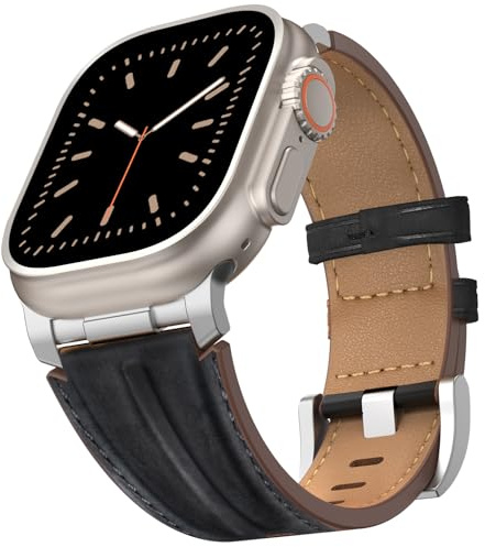 Bouixel Lederarmband kompatibel für Apple Watch Ultra 3 Armband 49mm 46mm 45mm 44mm 42mm, Top Grain Echtes Leder Band mit Metallverbinder für iWatch Ultra 2/1 Series 11 10 9 8 7 6 5 4 3 SE