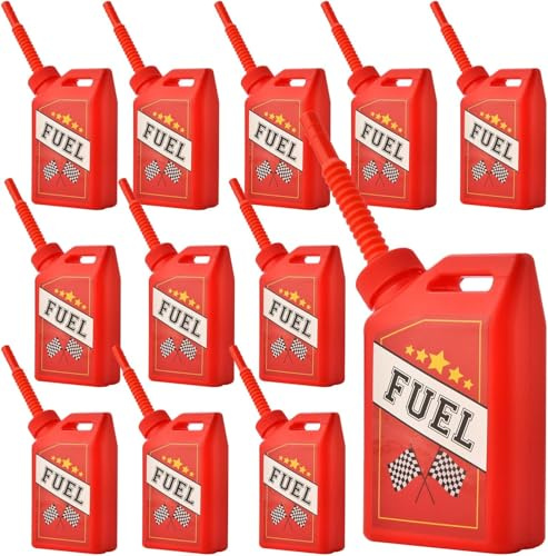 VITEVER 12 Pack Kids Party Cups, 11 oz Race Car Cups with Straws and Lids, 11 oz Red Petrol Tank Drinking for Racing Car Theme Party Decorations