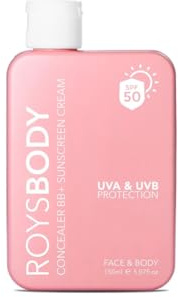 Roys Beauty BB Sunscreen Cream 150ml – SPF Protection, Broad-Spectrum UVB/UVA Shield, Skin Tone Correcting, Lightweight, Non-Greasy, Water-Based, Hydrating, Illuminating, Daily Face & Body Sun Cream