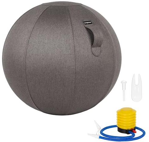 Leogreen Siège Ballon Ergonomique pour Bureau Yoga Chaise Ballon en Taille 65CM Ballon de Grossesse Chaise Ballon avec Housse en Lin de Protection Antidérapante, Gris