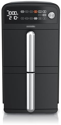 Arendo - Heißluftfritteuse Dual Zone Doppelkammer – XXL 11L Kapazität – 2400 W – 2 Kammern 2 Zonen – 3in1 Airfryer – 8 Sensortasten – PFAS BPA frei - 2 Grillroste – 3D Umluftsystem - Doppelstöckig
